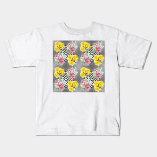 Colorful floral pattern with geometric shapes Kids T-Shirt